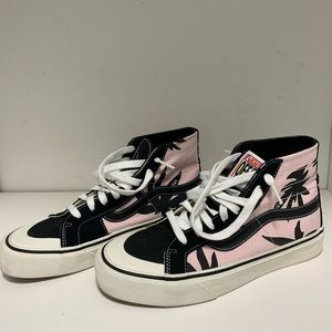 Pink Floral High Top Vans Size 8.5